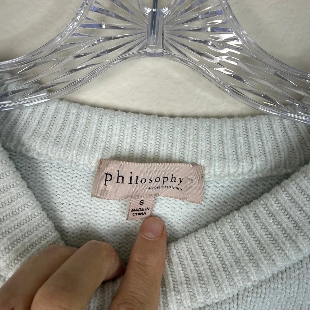 Philosophy Sweater Womens Small Light Blue Crew Neck Drop Shoulder Knit Pullover